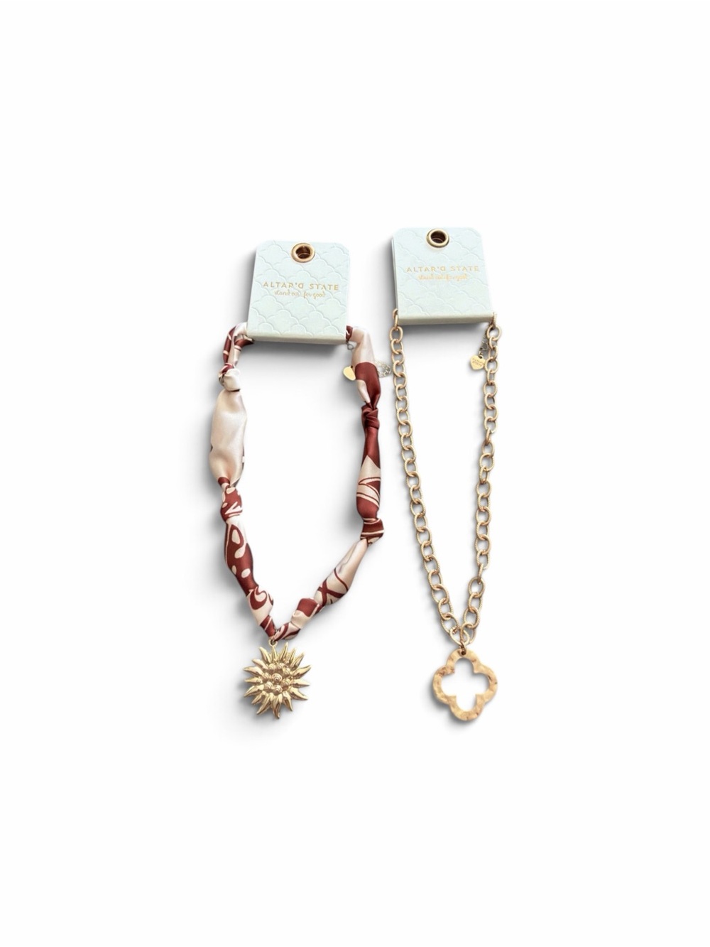 Altar'd State Gold Sun & Clover Necklace Duo - Burgundy and Gold - NWT